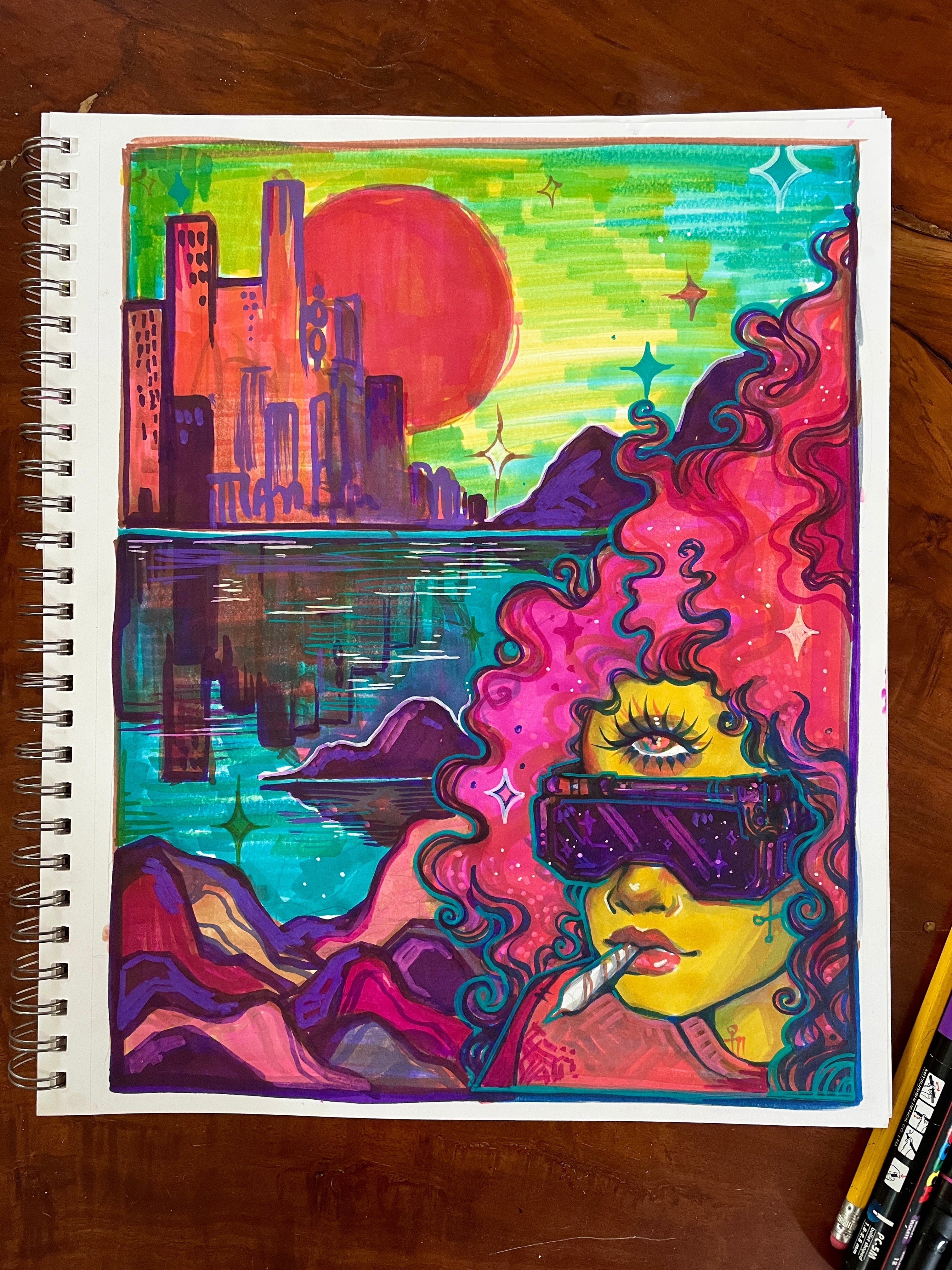 Sunrise In the City - Original Marker Drawing 9x12"