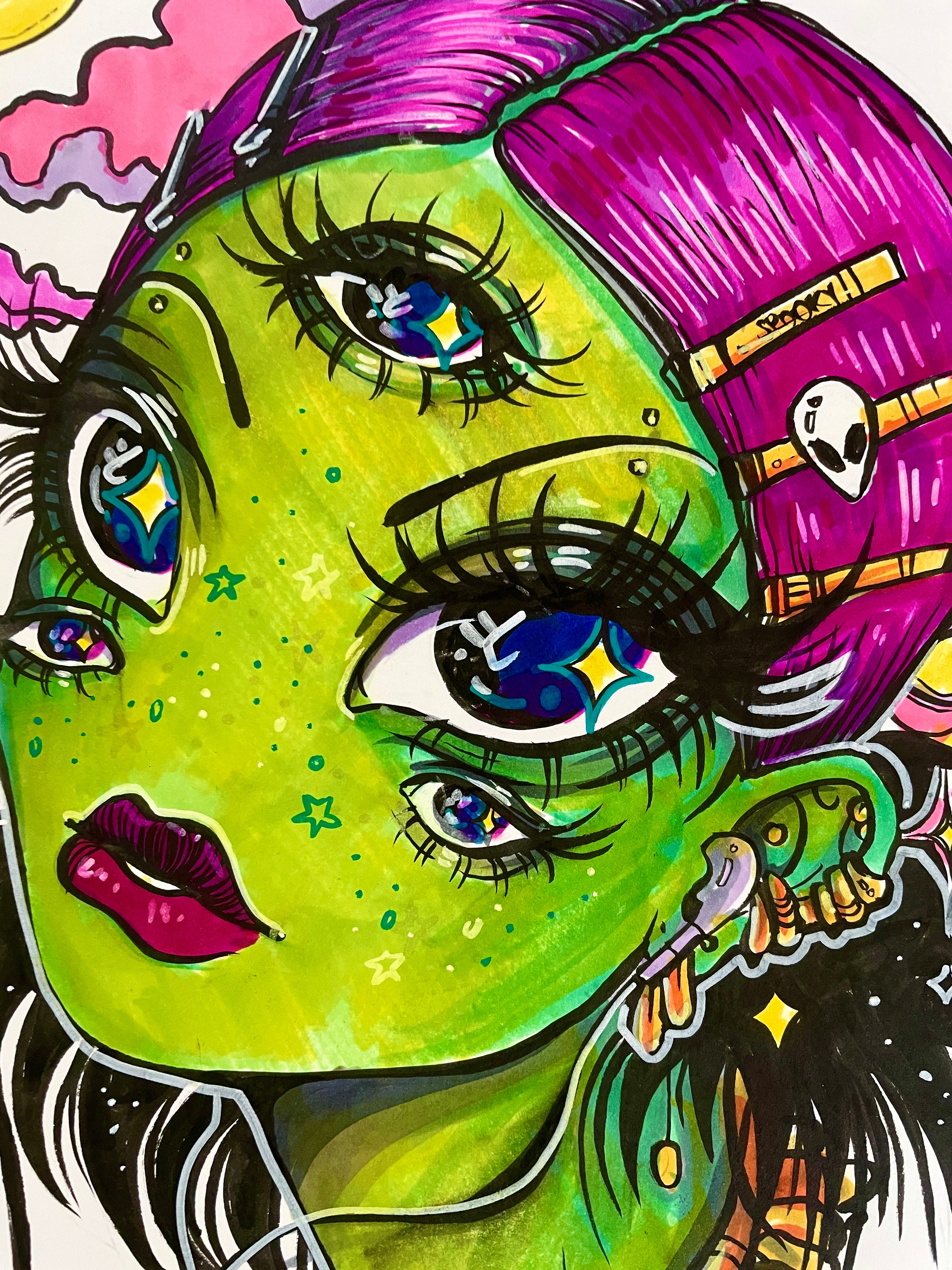 Alien Girl - Original Marker Drawing 9x12"