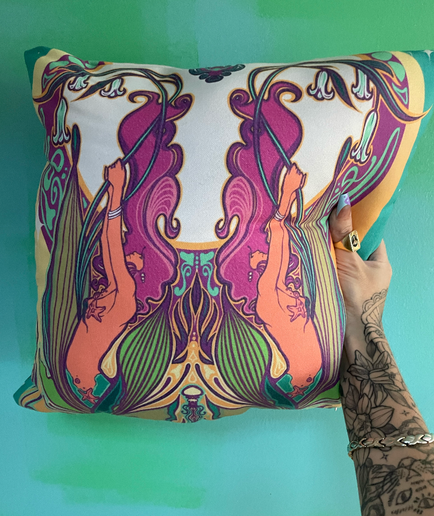 The Psychedelic Siren | Mermaid Magic Throw Pillow