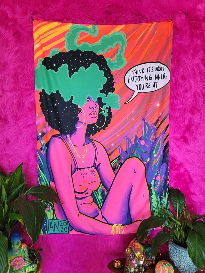 Enjoy Where You're At  Blacklight Tapestry