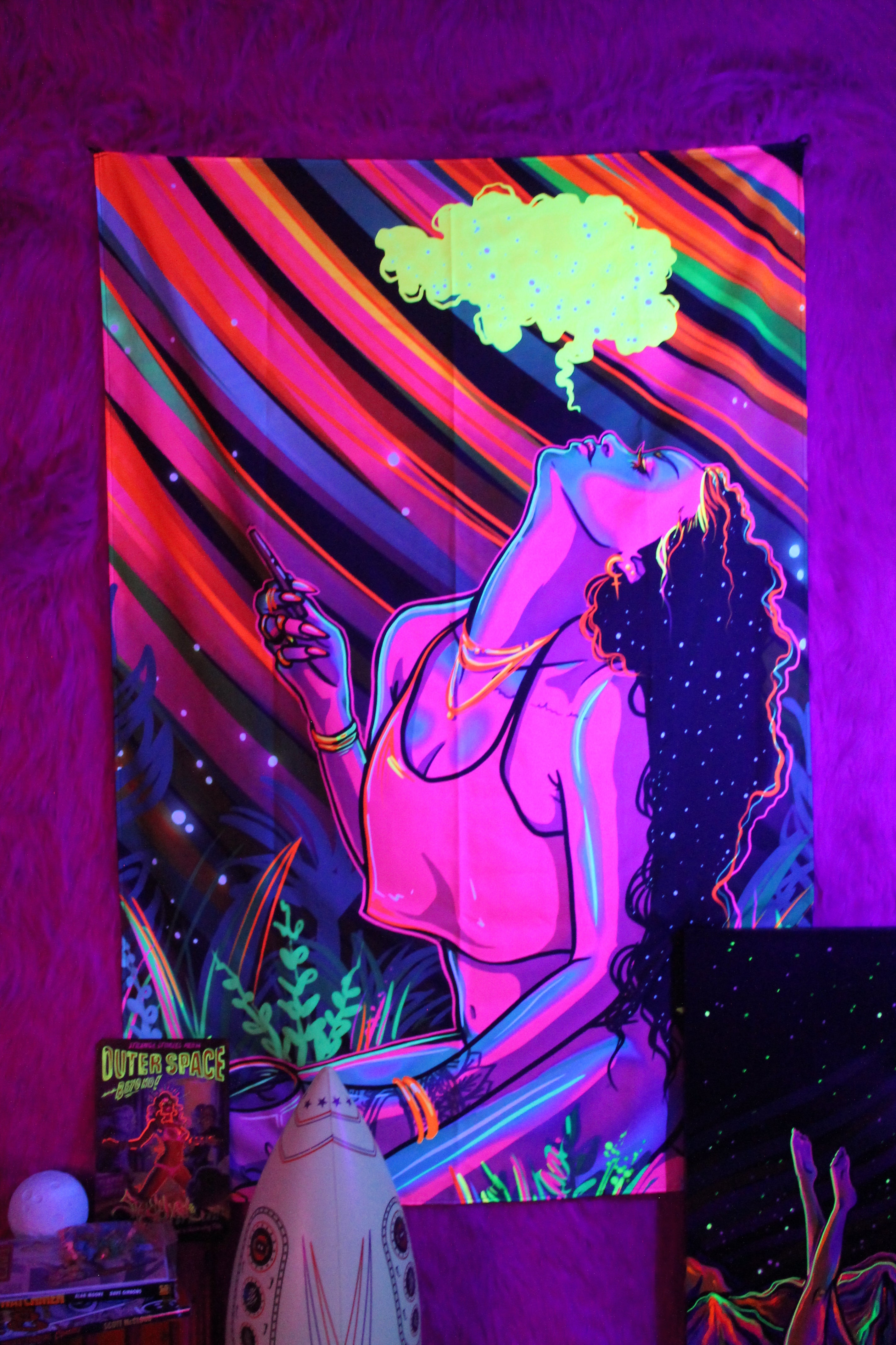 Space Queen Blacklight Tapestry Final Inventory